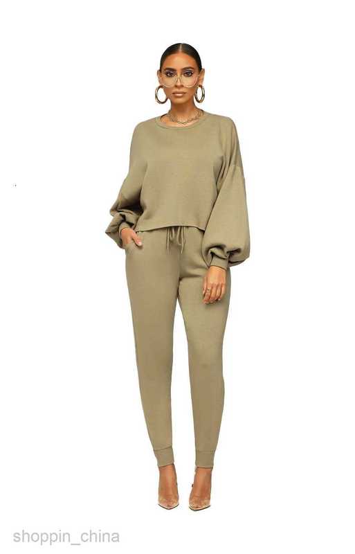 Women's Tracksuits Women's Autumn New Round Neck Shoulder Flare Sleeve Drawstring Jogging Set Sets