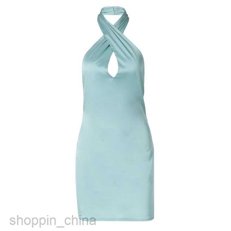 Basic Casual Dresses Summer New Solid Color Sleeveless Wrapped Hip Short Dress Sexy Hanging Neck Open Back Dress