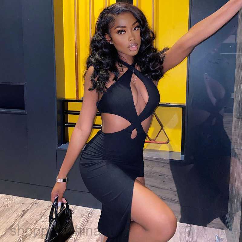 Basic Casual Dresses Spring Women's Wear Hanging Neck, Backless Solid Color Hollow out Dress Women Shirt Dress