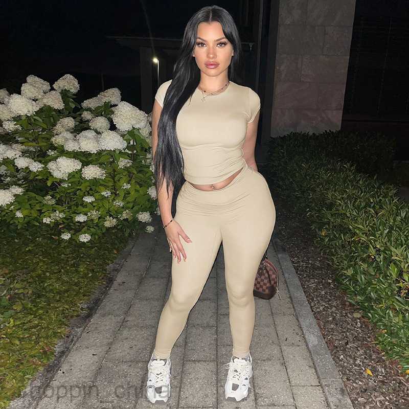 Women's Two Piece Sets Pants Casual round neck short sleeved T-shirt tight pants two-piece set for spring women's new sports set for women