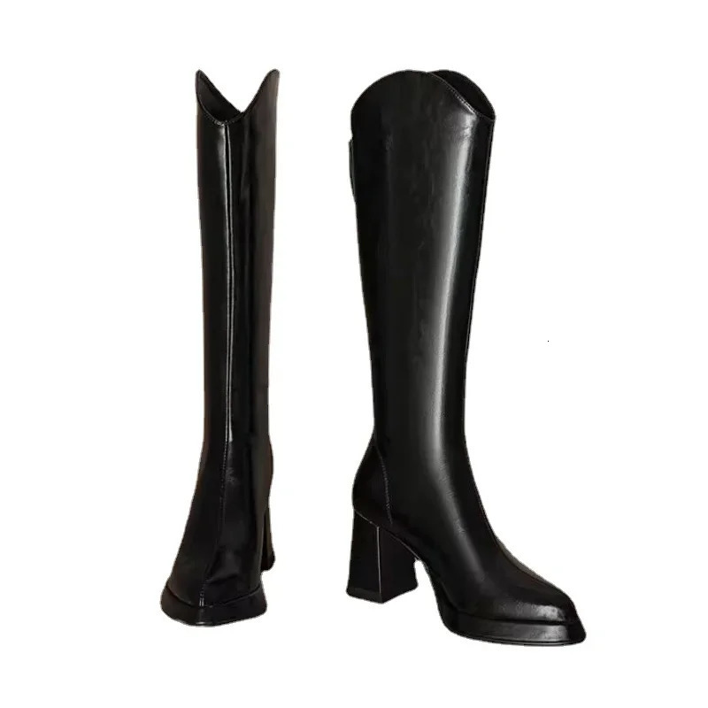 Shoes for Women New Fashion Pointed Toe Thick Heel Womens Knee High Boots Winter Warm Brown Long Boots Zapatos De Mujer 240612