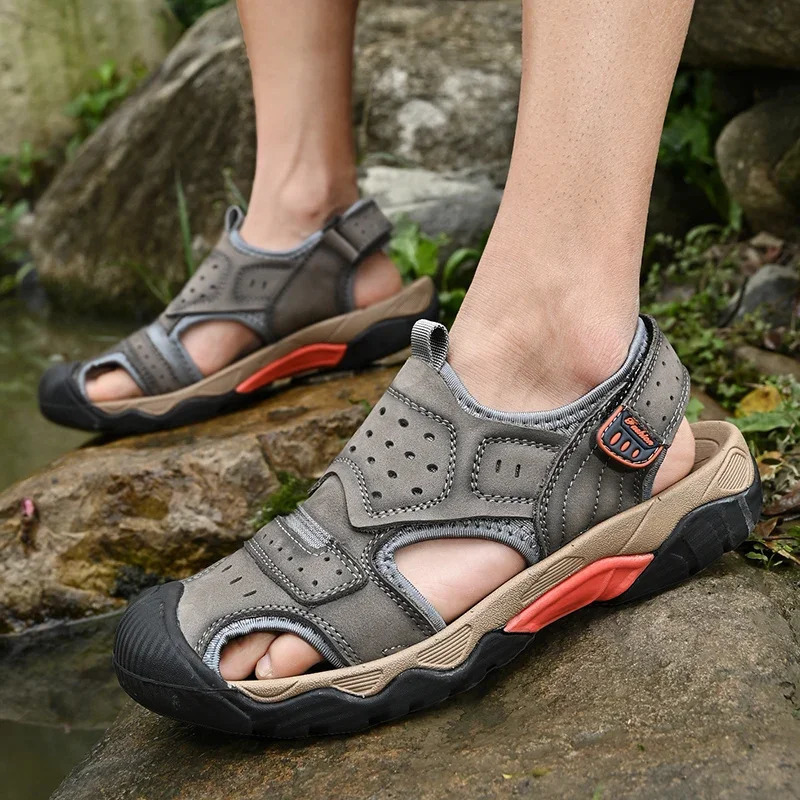 Genuine Leather Casual Sandals Shoes for Men Outdoor Walking Slippers Hiking Men Shoes Breathable Summer Sandals 240612
