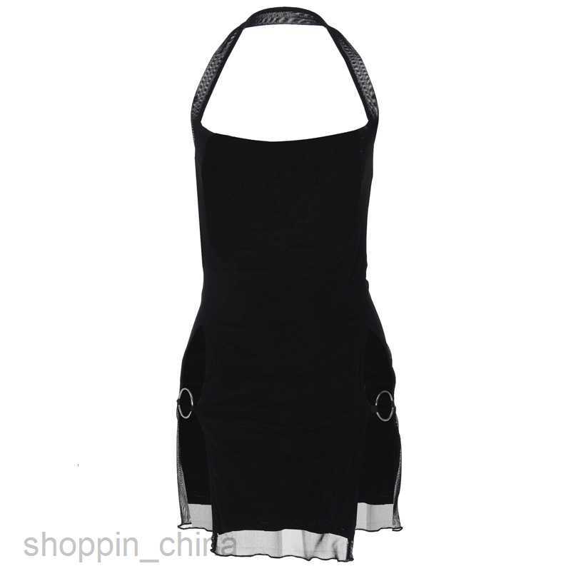 Basic Casual Dresses Sexy Spicy Girl Style Short Skirt Summer New Women's Wear Hanging Neck Split Mesh Perspective Wrap Hip Dress