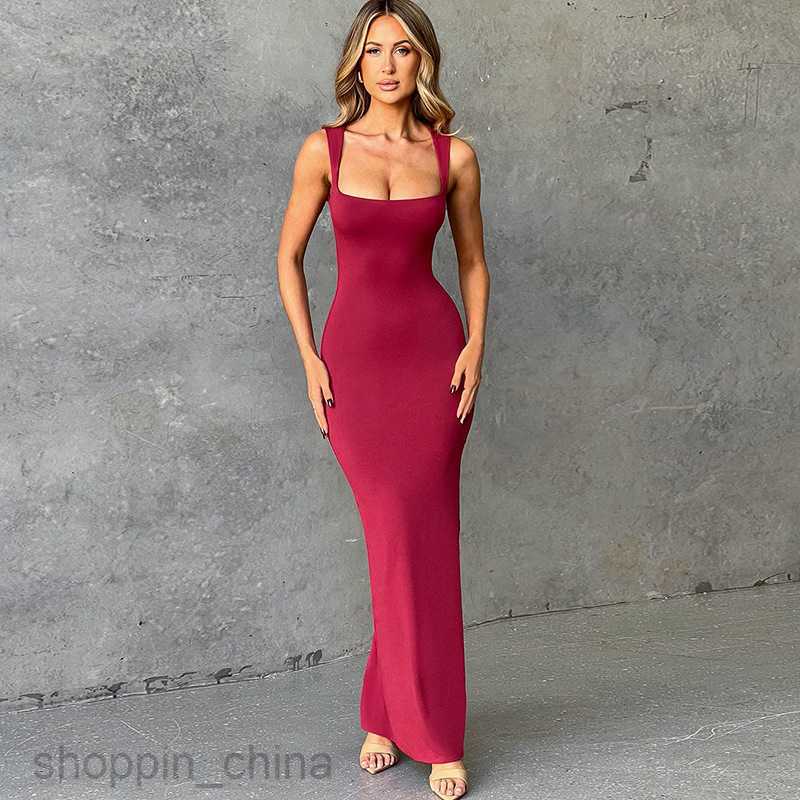 Basic Casual Dresses Women's Fashion Solid Color Temperament Style Sexy Square Neck Double layered Versatile Wrapped Hip Dress for Women