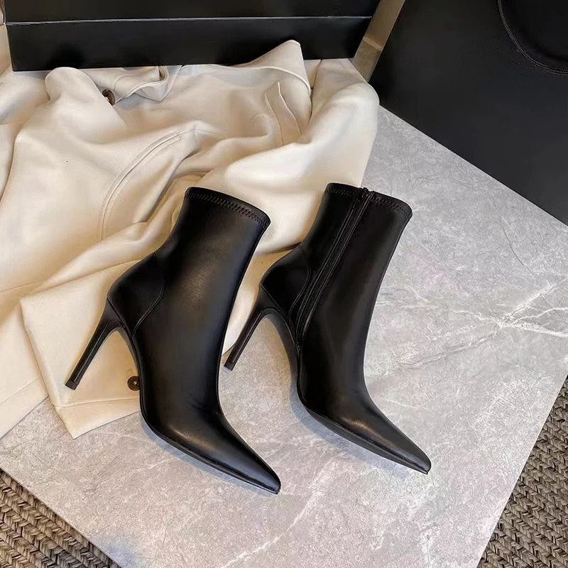 Women Ankle Boot Pointed Toe High-heel Boot Stiletto Heels Leather Boot Fashion Side Zipper Elegant Short Boot Women Shoes 240612