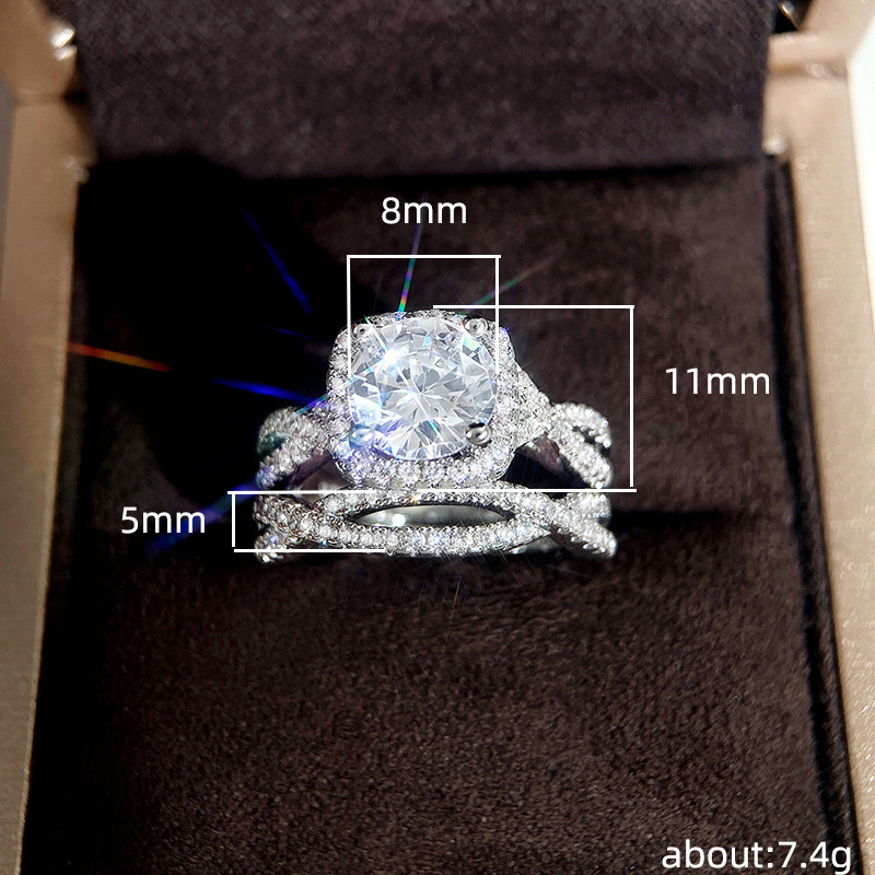 Vintage Female Round Crystal Stone Ring Set Charm Gold Silver Color Wedding Rings For Women Trendy White Zircon Engagement