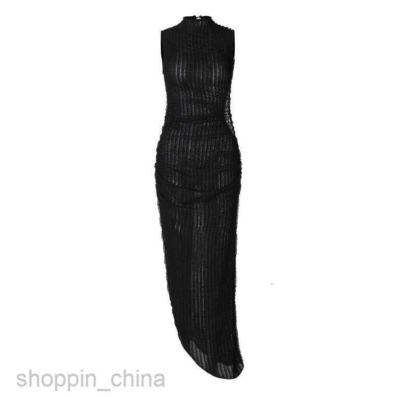 Basic Casual Women Dresses style temperament new sexy hollow out perspective backless sleeveless slim fit slit diagonal dress for women