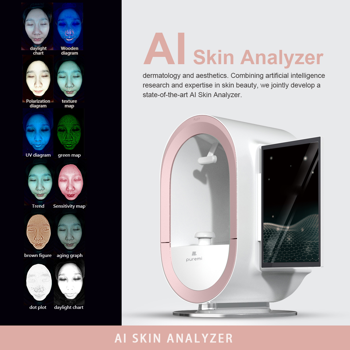 Hot Selling Facial Skin Analyzer Machine AI Recognition Scanner Detector Moisture Tester Skin Testing Machine