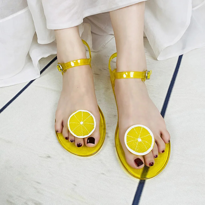 Women Fruit Jelly Sandals PVC Flat Flip-flop Sandal Ladies Summer Outdoor Fashion Non-slip Buckle Strap Beach Shoes Slides 240612