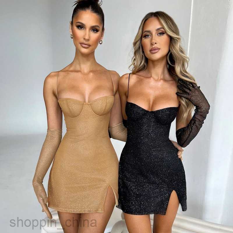 Basic Casual Dresses Summer Season New Women's Brilliant Silk Long sleeved Sexy suspender Short Skirt Elegant Slim Fit Dress