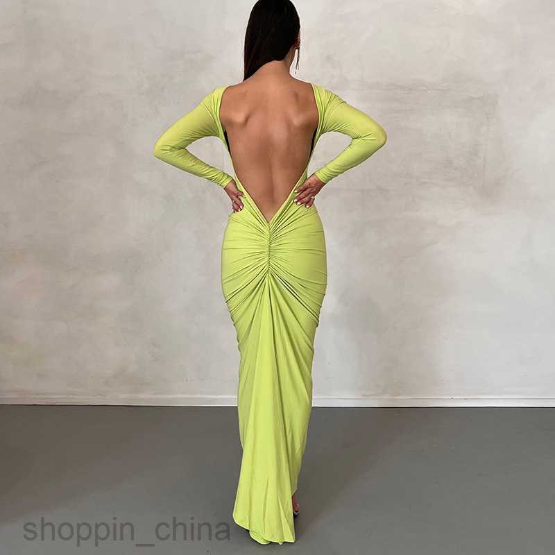 Basic Casual Women Dresses New Solid Sexy Backless Pleated Long Temperament Slim Dress