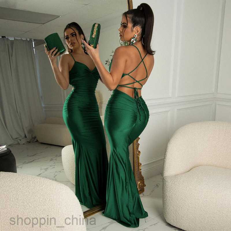 Basic Casual Women Dresses Summer New Women's Sexy Strap Open Back Fashion Sleeveless Pleated Dress Women