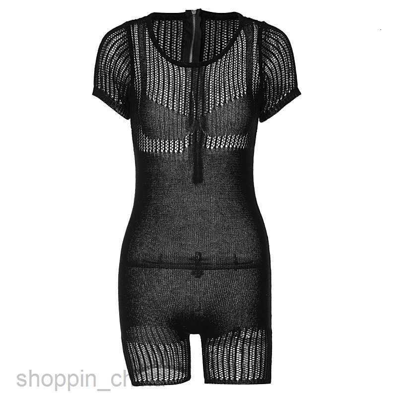Women's Jumpsuits Rompers Feng Summer Women's New Zipper Sexy Hollow Tight Lifting Hip Knitted jumpsuit shorts for women