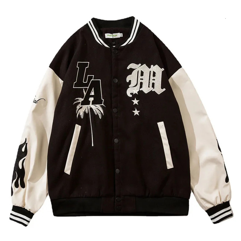 Hip Hop Furry Bee Letters Embroidery Baseball Jacket Mens Streewear Harajuku Casual Loose Bomber Varsity Jackets Unisex Fashion 240530