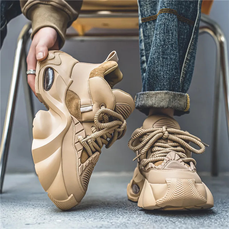Original Fashion Mens Height Increasing Sneakers Retro Brown Casual Sneakers Trendy Platform Sports Shoes Men Chunky Shoes 240612