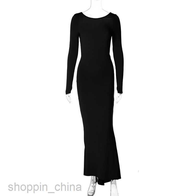 Basic Casual Women Dresses New Solid Sexy Backless Pleated Long Temperament Slim Dress