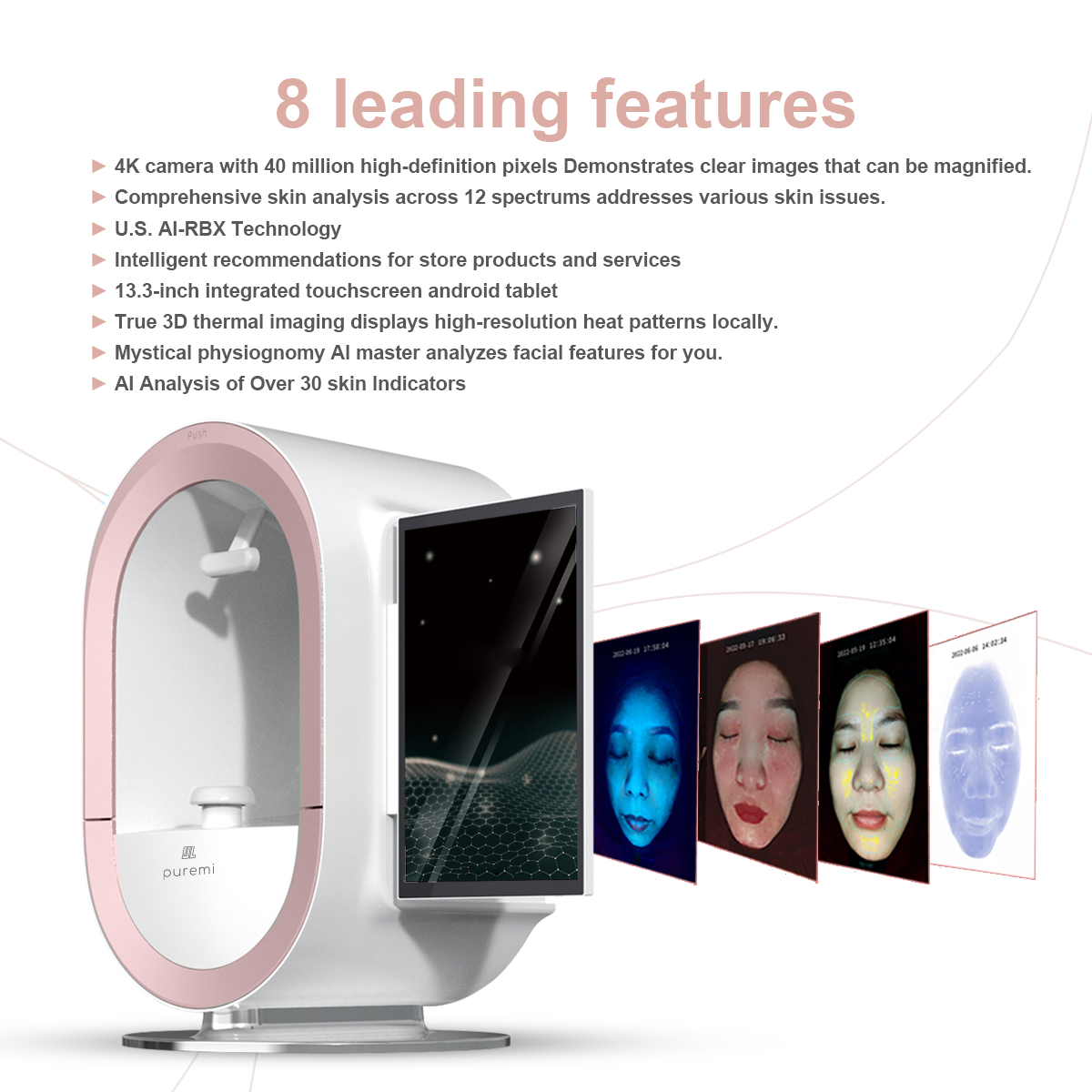 New Generation 3D AI Face Skin Diagnostics Analyzer Facial Tester Scanner 48 Million HD Pixels 12 Spectrum Light Health Detection Machine