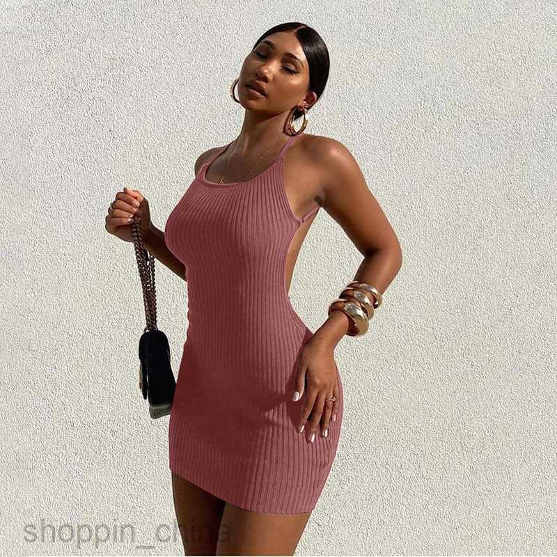 Basic Casual Dresses Spring New Women's Solid Color Slim Fit Knitted Sexy Slim Strap Wrapped Hip Dress for Women