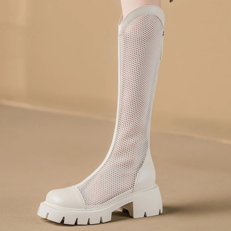 Fashion Casual Solid Color Womens Boots Spring Summer New Style Breathable Mesh Gauze High Tube Hollowed Out Mesh Boots 250225