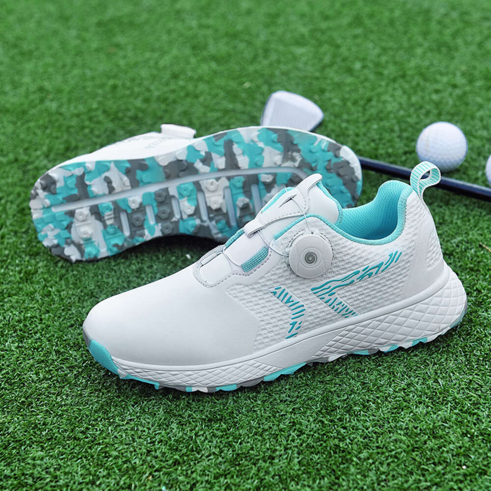 Customized Men's Athletic Walking Style Waterproof PU Leather Spike Sport Golf Shoes New Rotary Button Outdoor Training