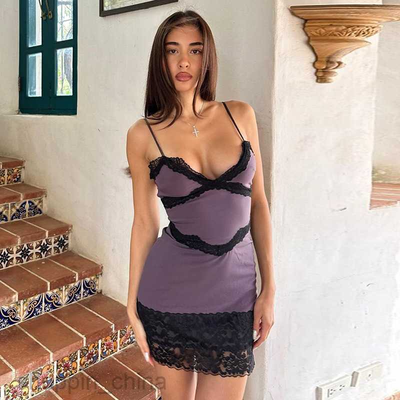 Basic Casual Dresses style new sexy V-neck patchwork lace edge pure desire suspender wrapped chest and buttocks short dress