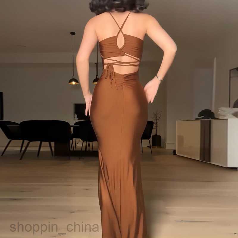 Basic Casual Women Dresses Women's summer new solid color strapless backless patchwork hollowed out lace up slim fitting dress for women