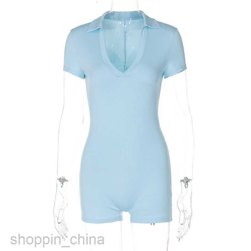 Women's Jumpsuits Rompers Women's Fashion Summer New Solid Color Short sleeved V-neck Tight Hip Lifting Sports Yoga jumpsuit