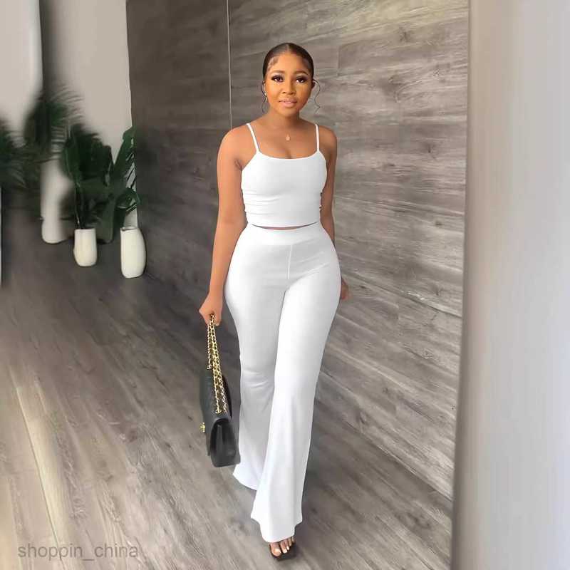 Women's Tracksuits Women's solid Camisole slim Bell-bottoms simple fashion suit Sets