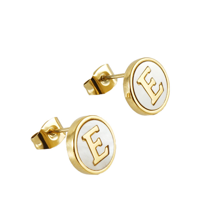 Non Tarnish 18k Gold English Letter Stud Earrings Designer Jewelry Natural Shell Alphabet Initial Name Ear Rings for Woman Girls Luxury Jewelry Gift