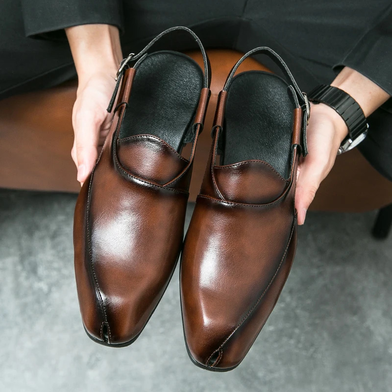 Original Leather Shoes Fashion Men Shoes Summer Mens Sandals Anti-collision Driving Shoes Handmade Beach Retro Sandals Slippers 240612