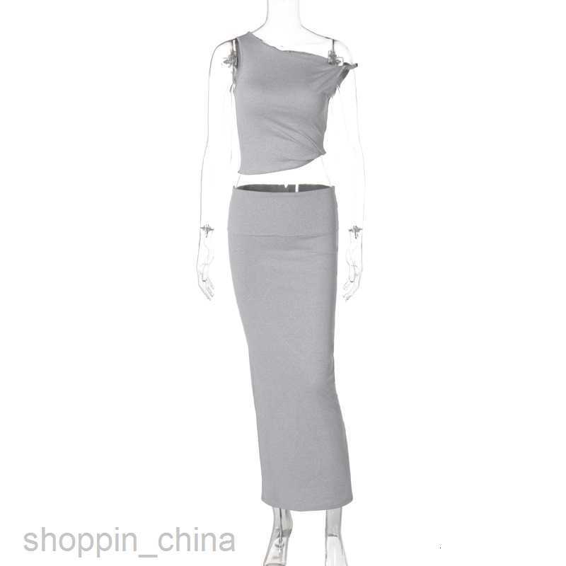 Two Piece Dress Sets Feng Summer New Women's Solid Color Sleeveless Tank Top Wrapped Hip Long Dress Two Piece Fashion Set for Women