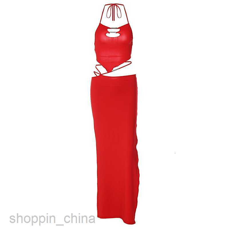Two Piece Dress Sets new women's clothing pure spicy bandage cross sling tie waist long skirt suit
