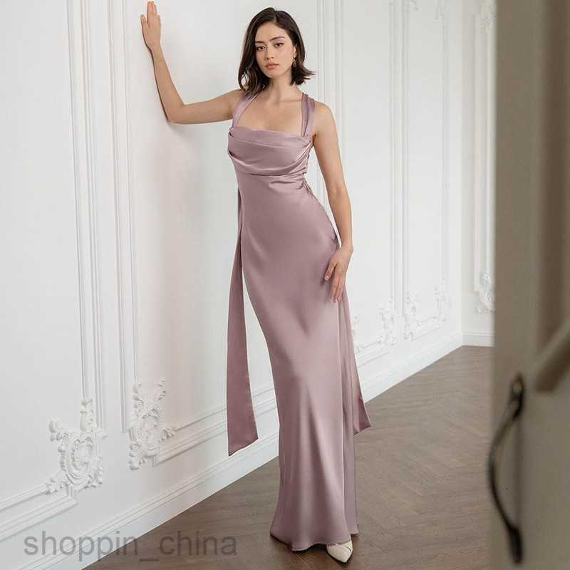 Basic Casual Dresses Fashionable New Women's Sexy Splicing Cross Tie Strap Open Back Smooth Slim Fit Long Dress for Women