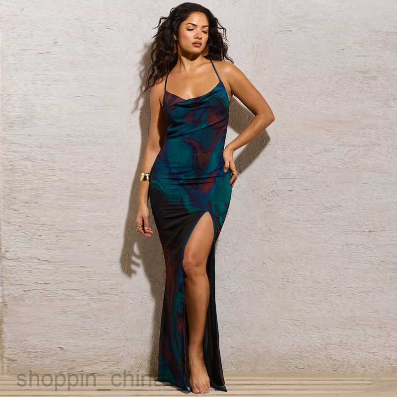 Basic Casual Women Dresses Women's clothing summer new fashion print backless split vacation casual camisole dress for women