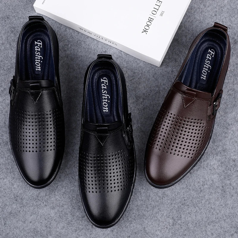Mens Casual Genuine Leather Shoes Soft Slip on Loafers Non Slip Breathable Driving Flats Spring Walking Business Shoes Mocassin 240612