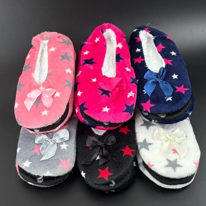 House Winter Warm Slipper Womens Star Thick Fur Plush Anti Skid Grip Sole Cute Funny Indoor Home Fluffy Female Floor Shoes 240612
