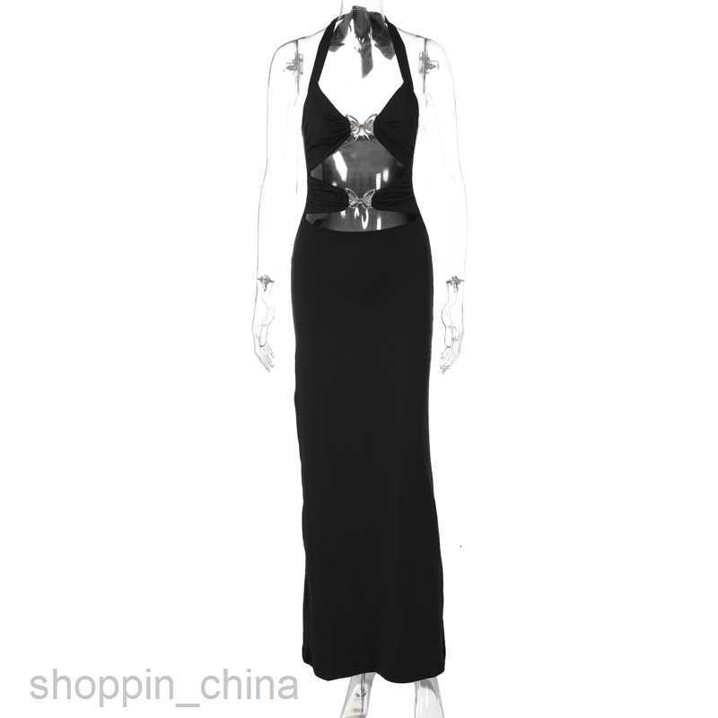 Basic Casual Dresses Women's Summer New Fashion Metal Butterfly Sexy Hollow Hanging Neck Dress