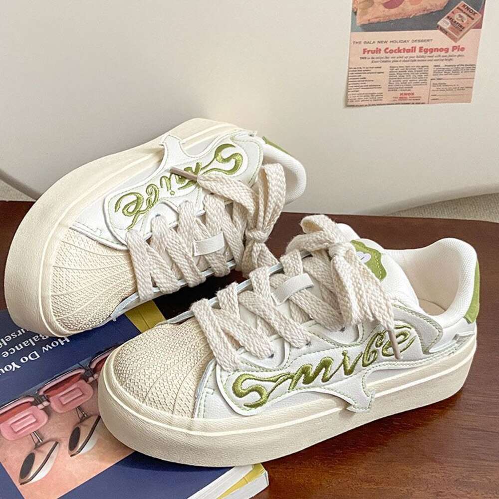 Letter Embroidery Shell Head Small White Shoes Women's Summer New Style 2024 Casual All-match Student Thick-soled Sneakers Trend b5048