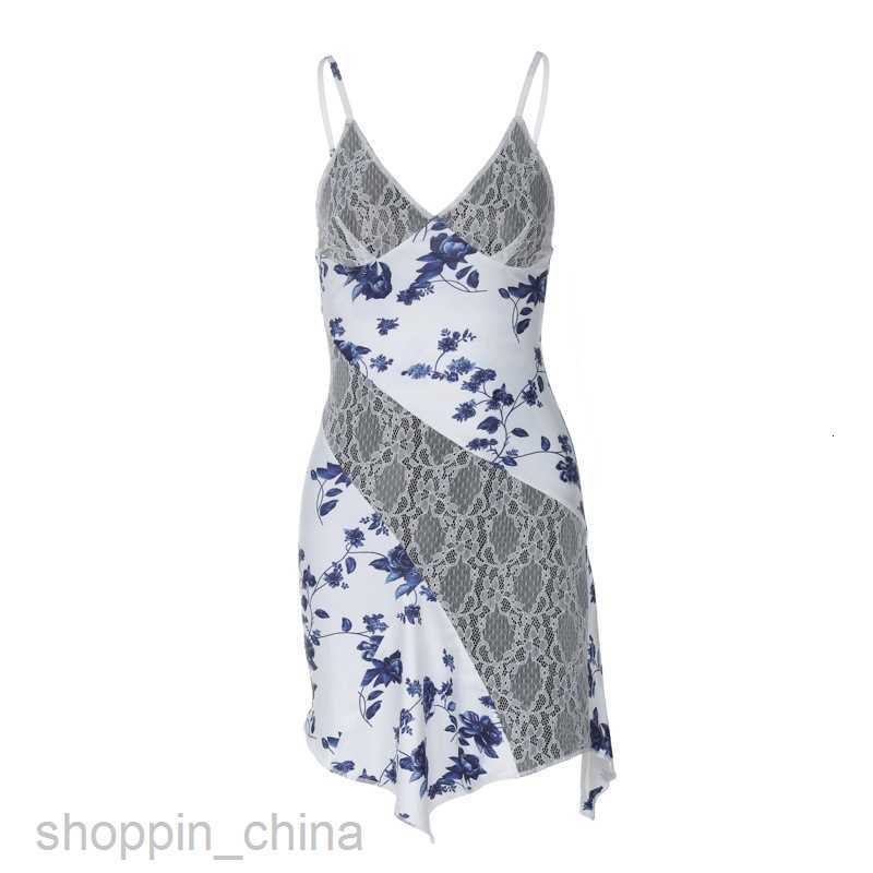 Basic Casual Dresses Women's Spring New Fashion floral deep V collage lace sexy suspender slit dress for women