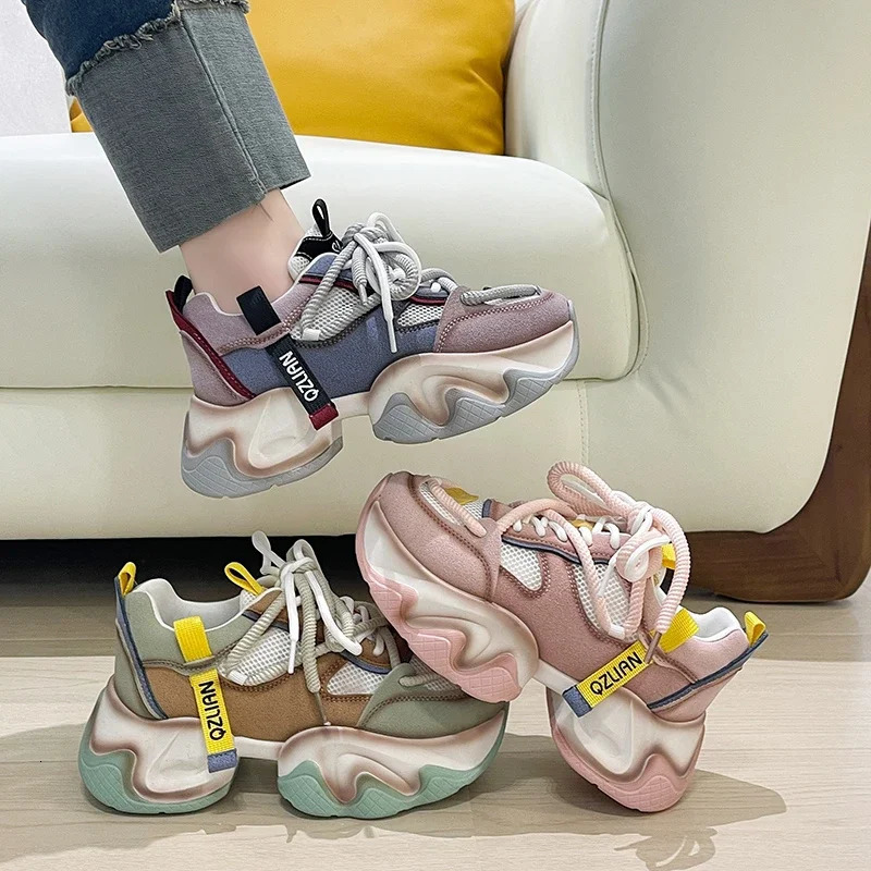 High Platform Sneakers Women Thick Sole Sports Ladies Trainers Vulcanized Shoes Woman Chunky Sneakers Zapatillas Mujer 10CM 240612