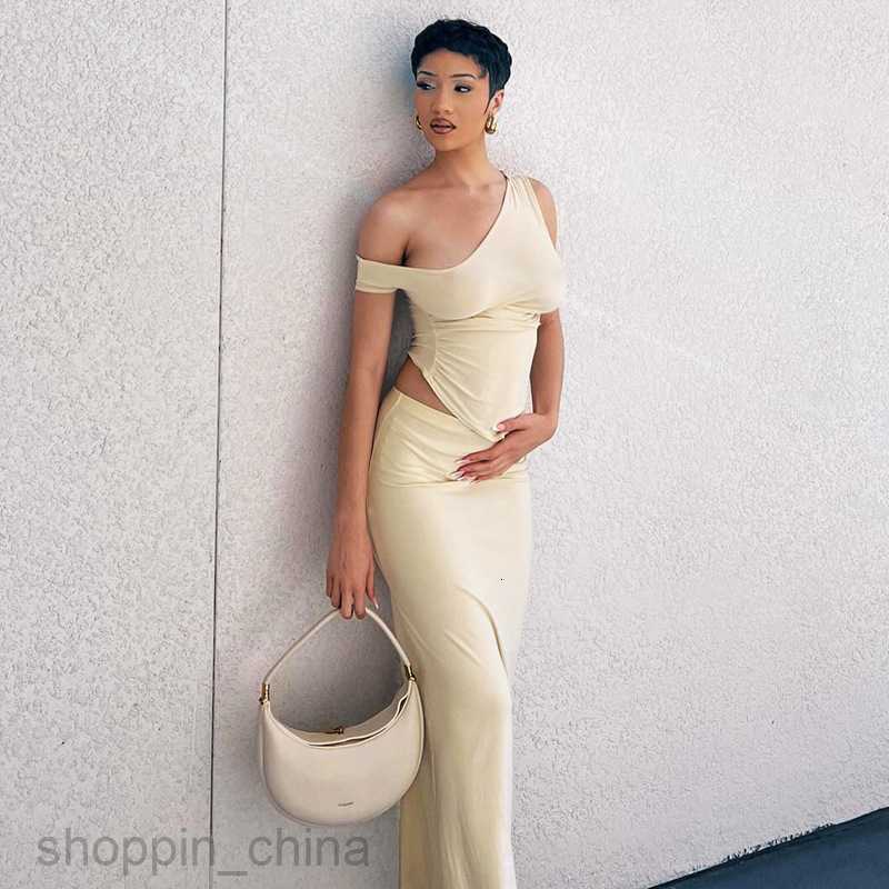 Two Piece Dress Sets Women's Summer Women's New Skew Shoulder Top Long Dress Two piece Fashion Casual Set for Women
