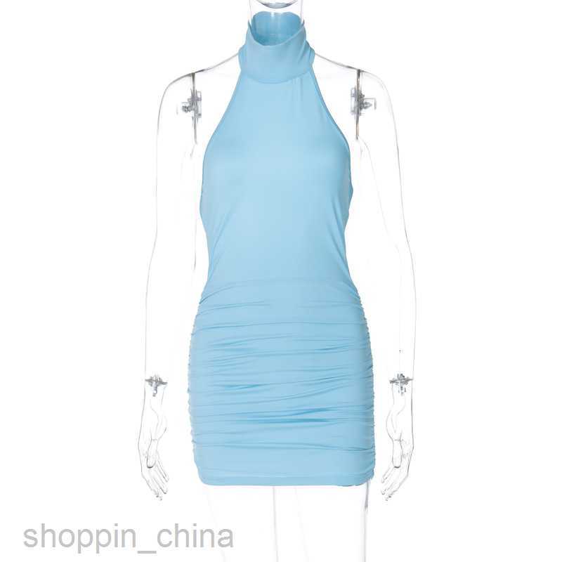 Basic Casual Women Dresses Women's Spring New Sexy Hollow Back Neck Hanging Neck Wrapped Hip Fold Dress for Women