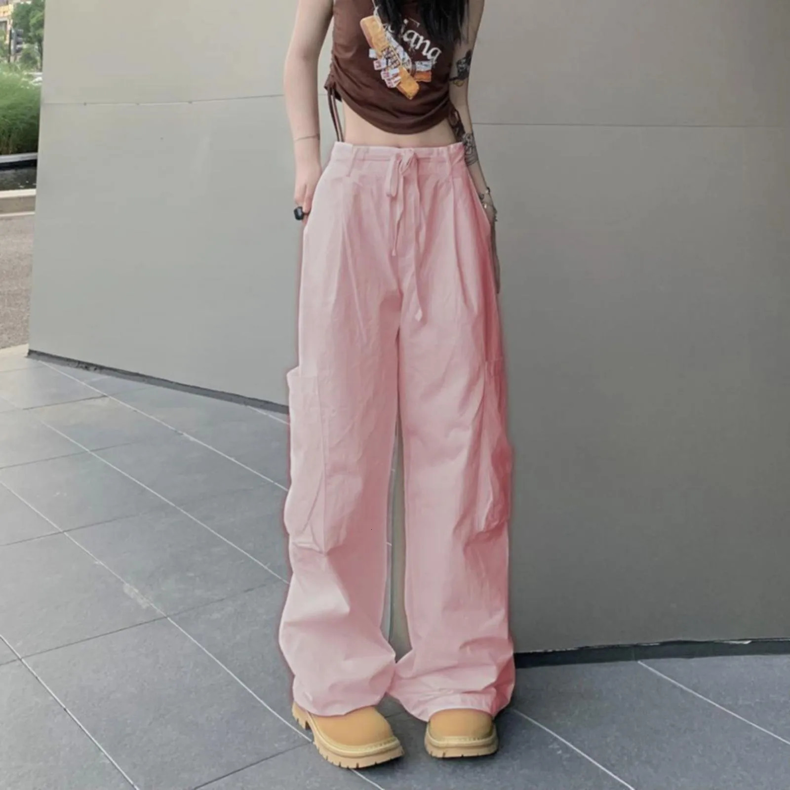 Y2K Casual Cargo Pants Women Streetwear Drawstring Loose Wide Leg Straight Trousers Fashion Lady Oversize Sweatpants 240530