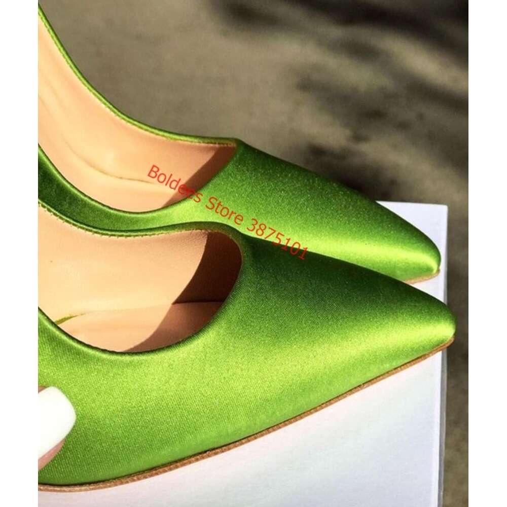 Sexy Silk Satin High Pointed Toe 12Cm Stiletto Heels Shallow Pumps Green Blue Wedding Dress Shoes Big Size 45