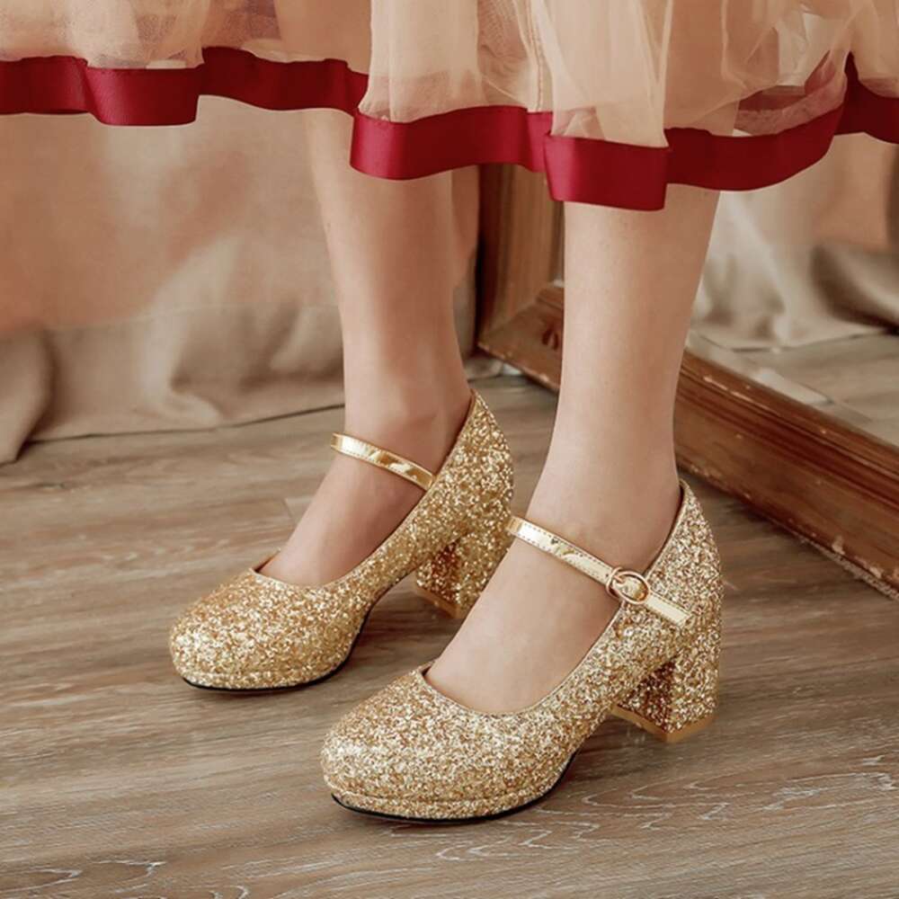 ORCHA LISA Bling Wedding Women Pumps Glitter Rhinestone Ankle Strap Block Heels Party Dress Shoes Gold Sier