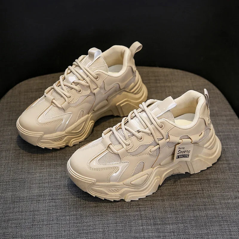 Fashion Platform Shoes for Womens Outdoor Lace-up Casual Shoes Breathable Chunky Sneakers Women Non Slip Zapatillas Mujer 240612