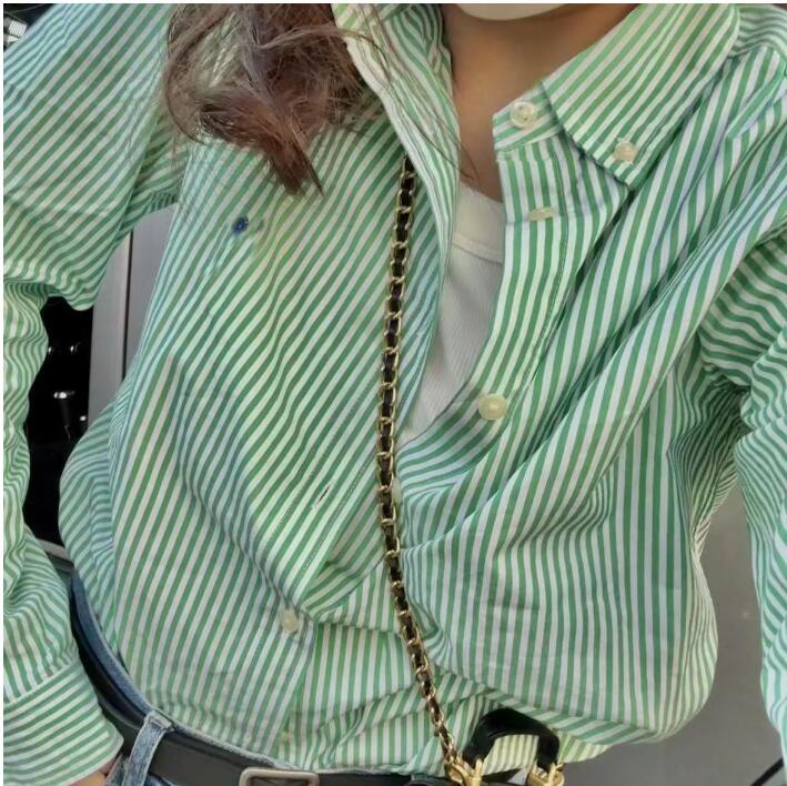 American Design polos striped shirts for women's fashion loose versatile pony embroidered high version temperament Blouses Shirt