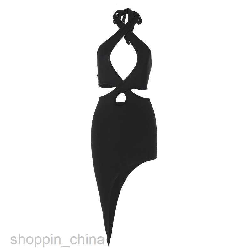 Basic Casual Dresses Spring Women's Wear Hanging Neck, Backless Solid Color Hollow out Dress Women Shirt Dress