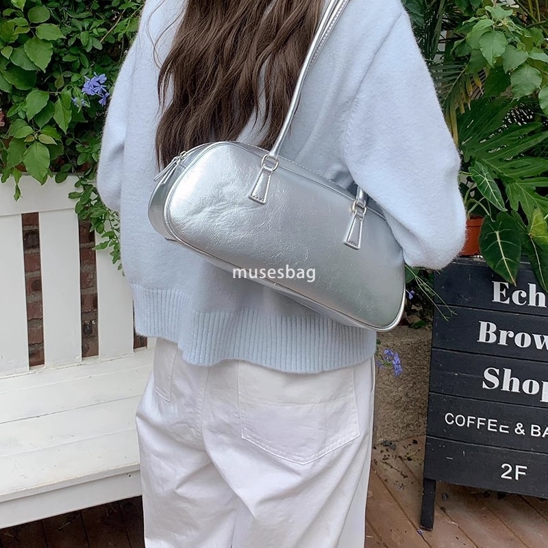 High end fashion Korean version spring new niche design ballet style portable women bag trend versatile silver single shoulder underarm bag trend