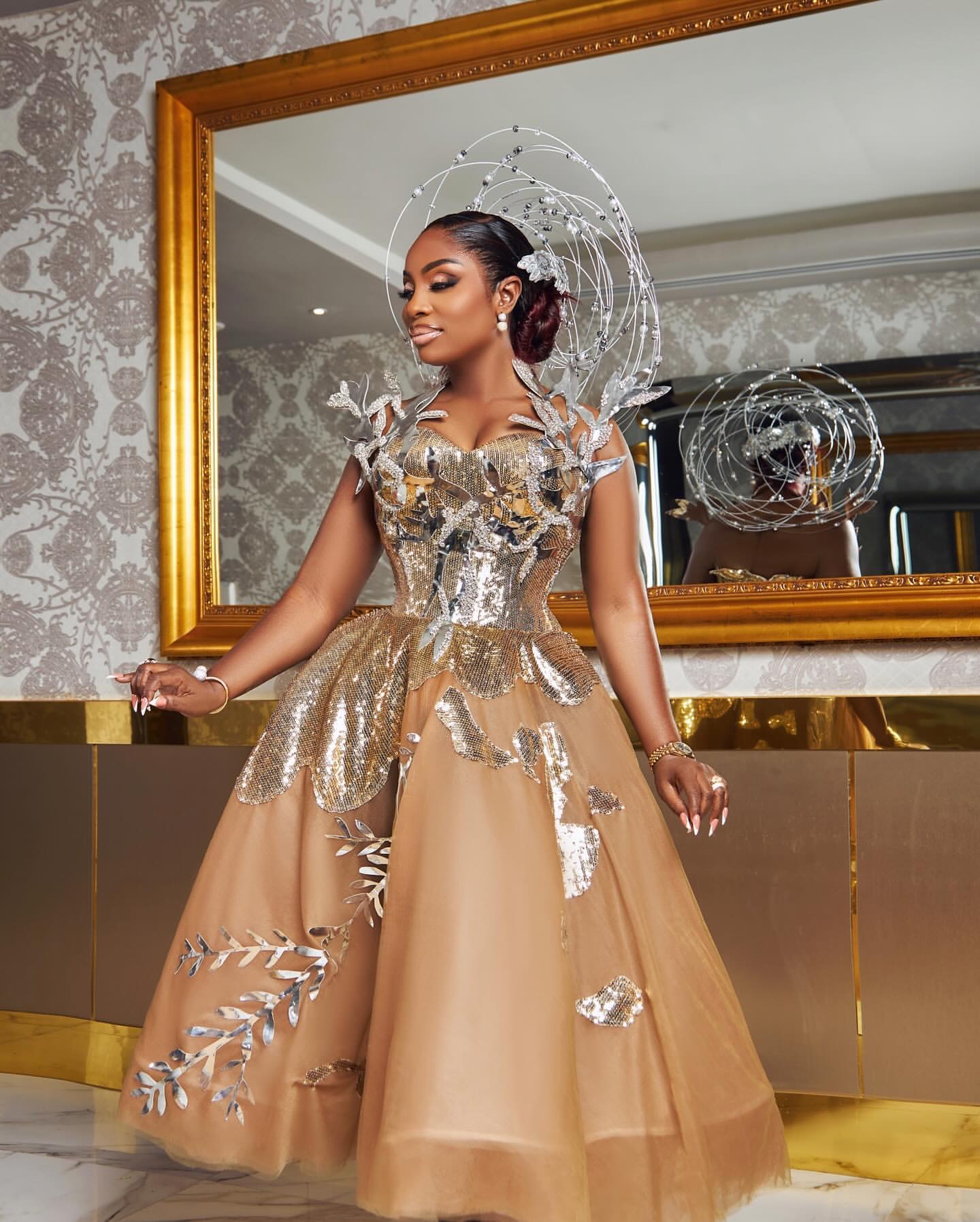 2024 Plus Size Gold Ball Gown Prom Dresses For Special Occasions Florals Tulle Evening Formal Party Second Reception Birthday Engagement Gowns Dress Z